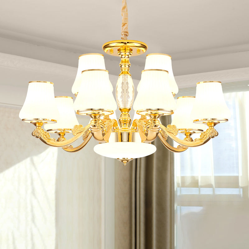 Minimalist Tapered Chandelier Light Opaline Glass Pendant Lamp in Gold for Living Room 12 Gold Clearhalo 'Ceiling Lights' 'Chandeliers' Lighting' options 2282500_e8115d6b-aad5-4fb4-9ffd-6bd4cdad12a4