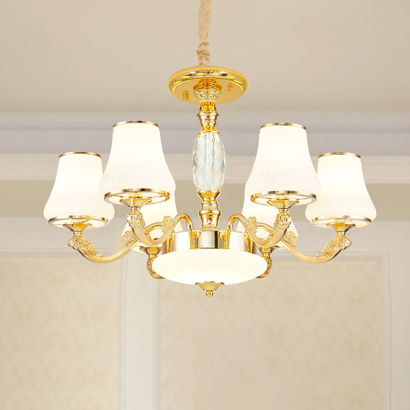 Minimalist Tapered Chandelier Light Opaline Glass Pendant Lamp in Gold for Living Room 6 Gold Clearhalo 'Ceiling Lights' 'Chandeliers' Lighting' options 2282502_6966d36a-c32f-417c-b236-4a836c940cbb