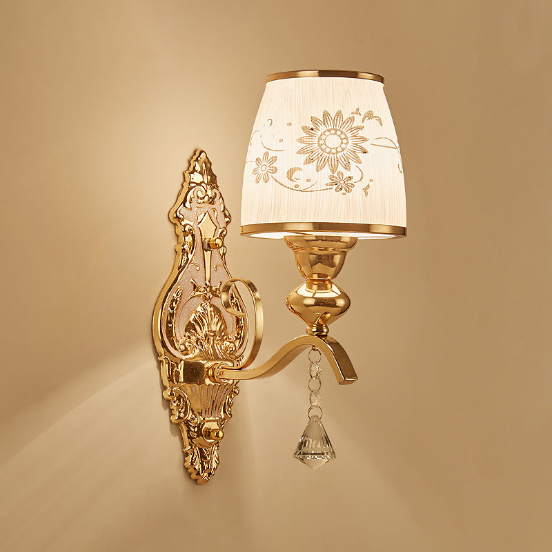 Patterned Glass Gold Wall Light Fixture Tapered Traditional Wall Sconce for Bedroom 1.0 Gold Clearhalo 'Wall Lamps & Sconces' 'Wall Lights' Lighting' 2282537