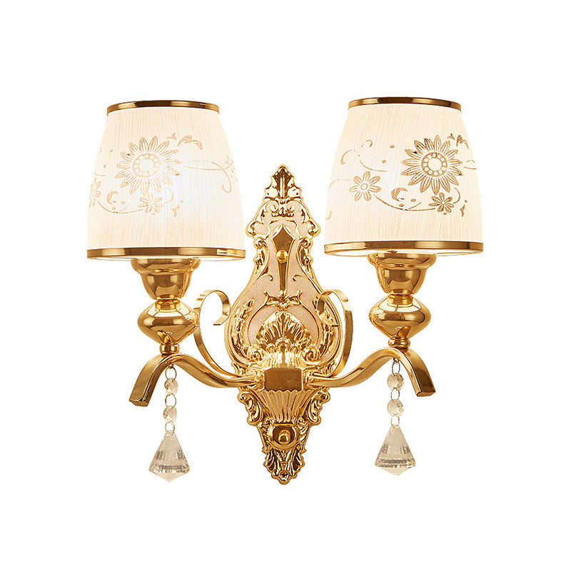 Patterned Glass Gold Wall Light Fixture Tapered Traditional Wall Sconce for Bedroom Clearhalo 'Wall Lamps & Sconces' 'Wall Lights' Lighting' 2282539