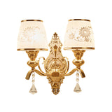 Patterned Glass Gold Wall Light Fixture Tapered Traditional Wall Sconce for Bedroom Clearhalo 'Wall Lamps & Sconces' 'Wall Lights' Lighting' 2282539