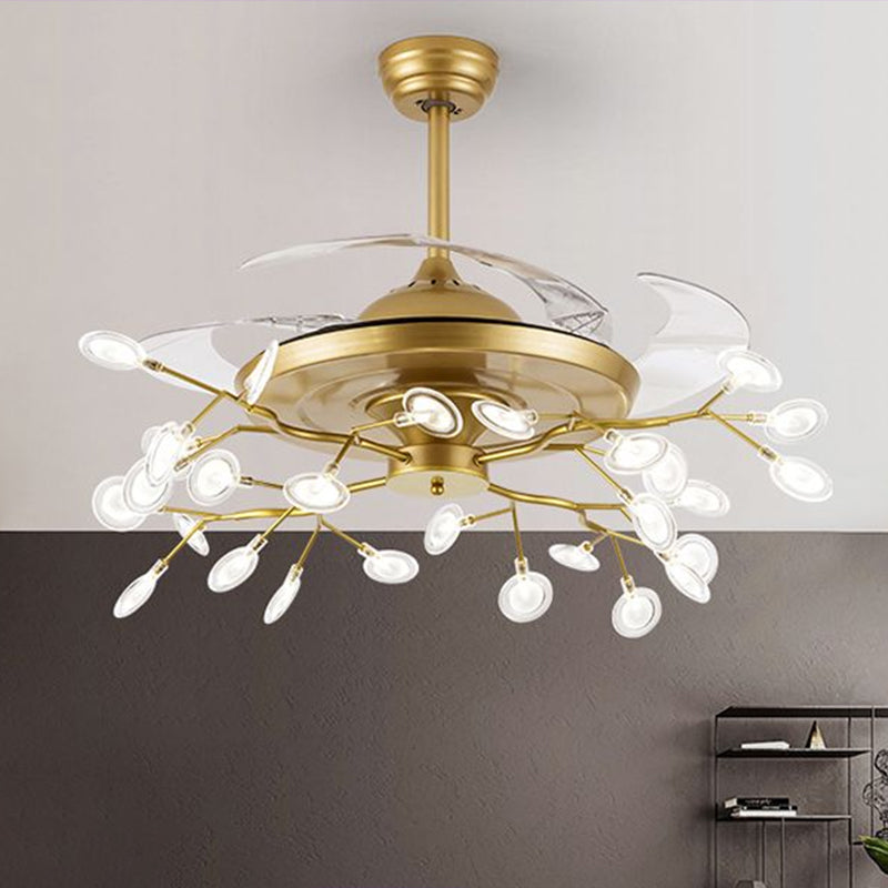 42" Wide Firefly Pendant Fan Lamp Modern Metal Dining Room Semi Flush Mount Ceiling Light Clearhalo 'Ceiling Fans with Lights' 'Ceiling Fans' 'Modern Ceiling Fans' 'Modern' Lighting' 2282582