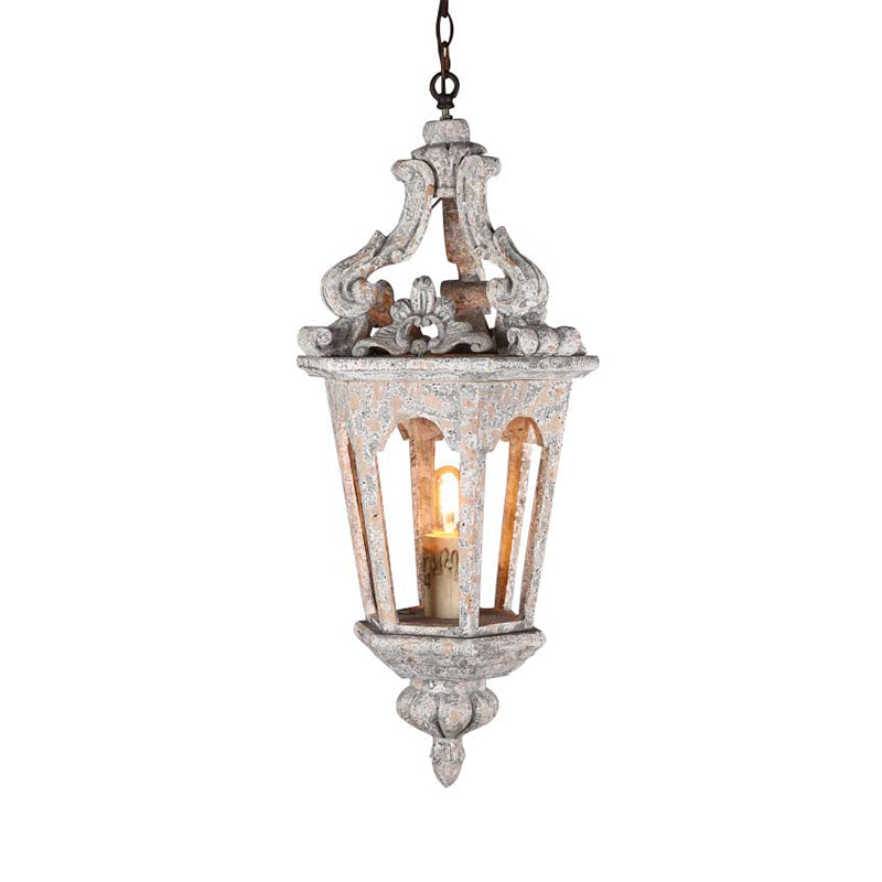 Lantern Distressed White Wooden Ceiling Light Vintage 1 Light Dining Room Pendant Light Kit Clearhalo 'Ceiling Lights' 'Pendant Lights' 'Pendants' Lighting' 228262