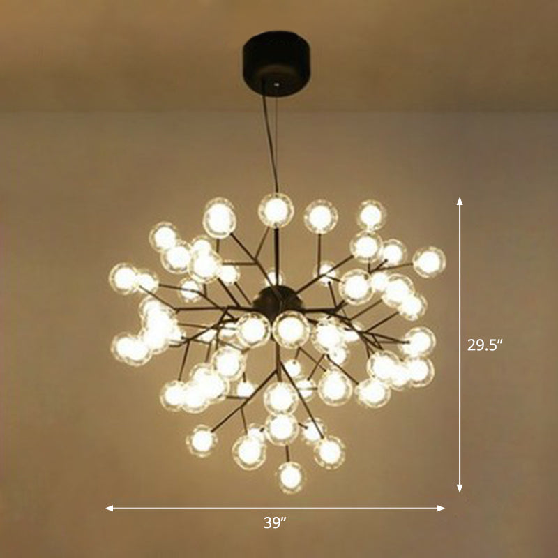 Post-Modern Firefly Pendant Lighting Clear Ball Glass Restaurant Hanging Chandelier 63 Black Clearhalo 'Ceiling Lights' 'Chandeliers' 'Modern Chandeliers' 'Modern' Lighting' 2282627