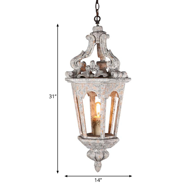 Lantern Distressed White Wooden Ceiling Light Vintage 1 Light Dining Room Pendant Light Kit Clearhalo 'Ceiling Lights' 'Pendant Lights' 'Pendants' Lighting' 228263