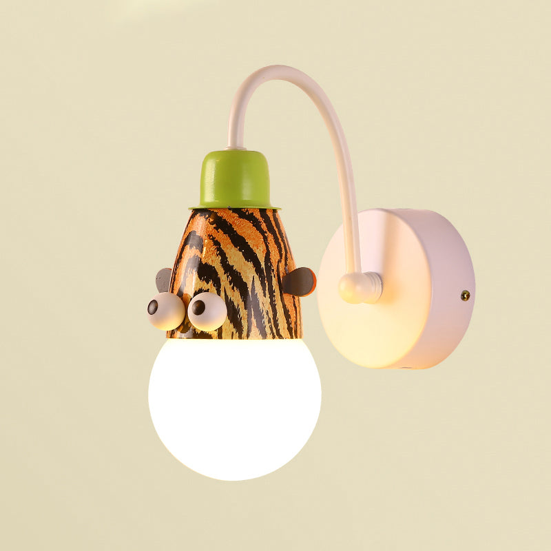 Kids Style Animal Sconce Lamp Metallic 1 Bulb Childrens Bedroom Wall Mount Lighting in White White Tiger Clearhalo 'Wall Lamps & Sconces' 'Wall Lights' Lighting' 2282653