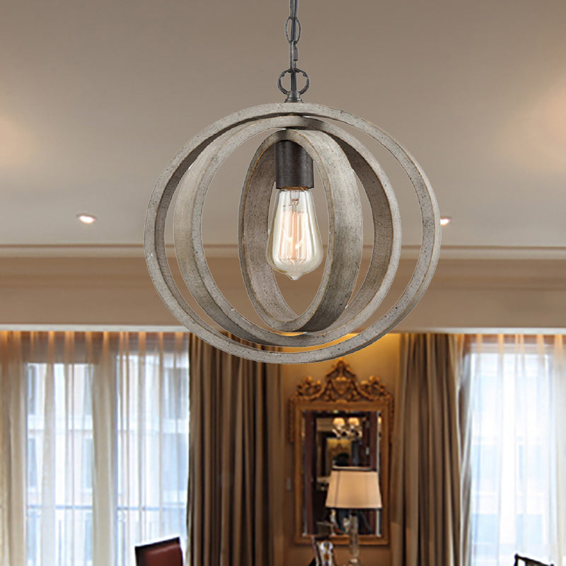 1 Light Orb Hanging Pendant Light Farmhouse Gray Wood Pendant Light Fixture for Dining Room Grey Clearhalo 'Ceiling Lights' 'Pendant Lights' 'Pendants' Lighting' 228265_9337a08d-86f3-4941-9502-e4ded56250ad