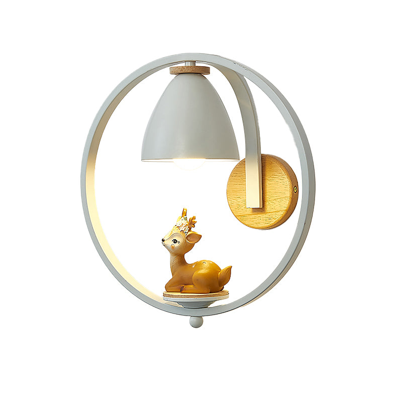 Metal Bell Wall Lamp Nordic 1 Head White Sconce Lighting with Ring and Figurine Deco Clearhalo 'Wall Lamps & Sconces' 'Wall Lights' Lighting' 2282664