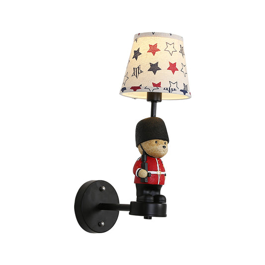 Empire Shade Wall Sconce Kids Style Fabric Single Black Wall Mount Light with Trooper Deco Clearhalo 'Wall Lamps & Sconces' 'Wall Lights' Lighting' 2282669