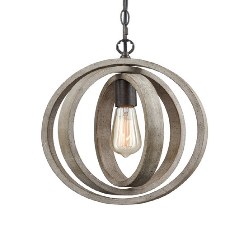 1 Light Orb Hanging Pendant Light Farmhouse Gray Wood Pendant Light Fixture for Dining Room Clearhalo 'Ceiling Lights' 'Pendant Lights' 'Pendants' Lighting' 228267