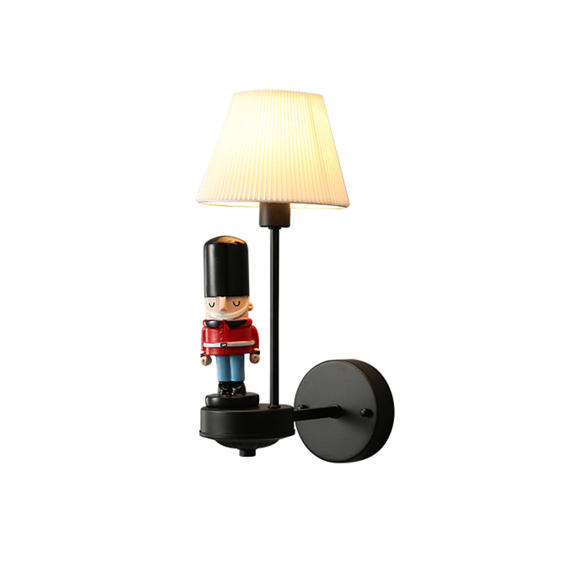 Pleated Fabric Tapered Wall Light Cartoon 1-Light Wall Sconce Lamp with Soldier Decoration in Black Clearhalo 'Wall Lamps & Sconces' 'Wall Lights' Lighting' 2282674