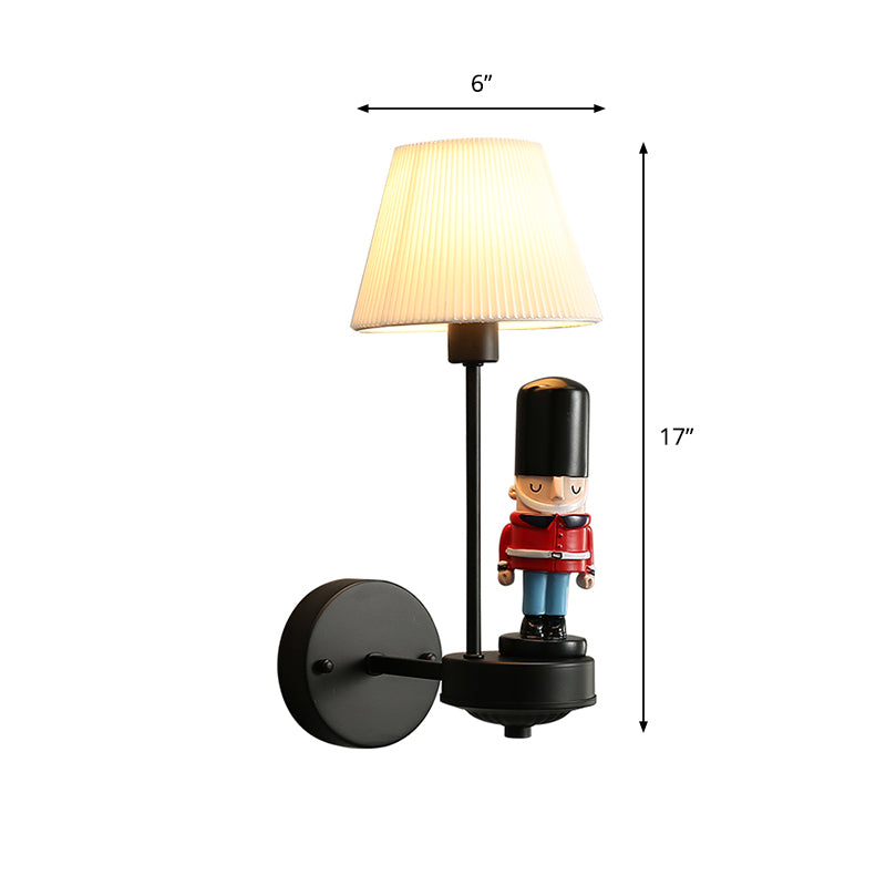 Pleated Fabric Tapered Wall Light Cartoon 1-Light Wall Sconce Lamp with Soldier Decoration in Black Clearhalo 'Wall Lamps & Sconces' 'Wall Lights' Lighting' 2282675