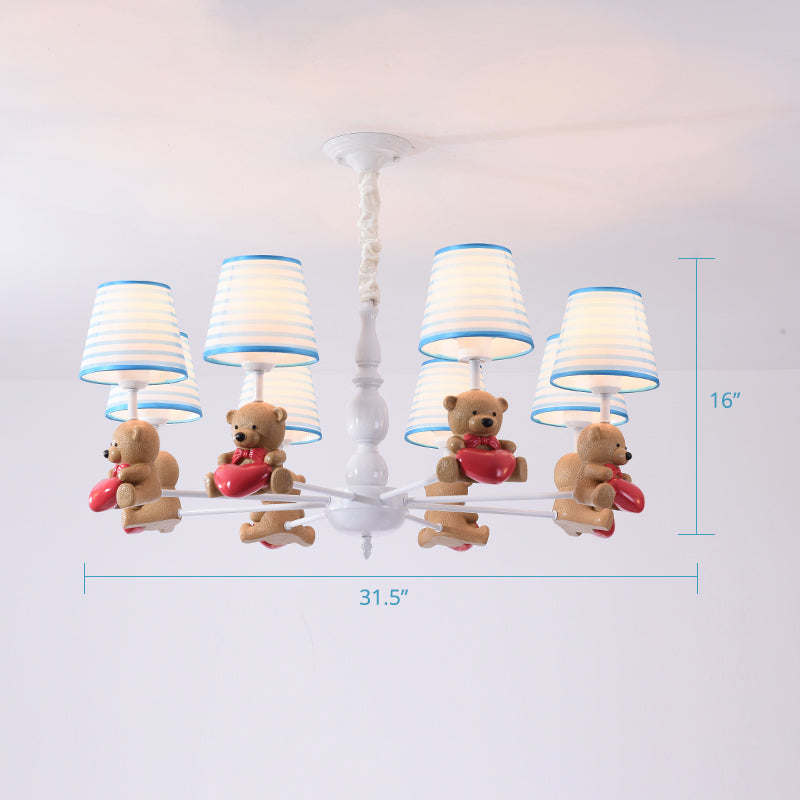 Resin Animal Hanging Ceiling Light Cartoon White Finish Chandelier with Empire Shade 8 White Bear Clearhalo 'Ceiling Lights' 'Chandeliers' Lighting' options 2282688_b0da6035-df6a-49b1-af2a-281dbfb8dd27