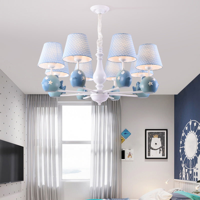 Cartoon Chandelier Lighting White Conical Suspension Light with Tapered Fabric Shade for Kids Room Clearhalo 'Ceiling Lights' 'Chandeliers' Lighting' options 2282700