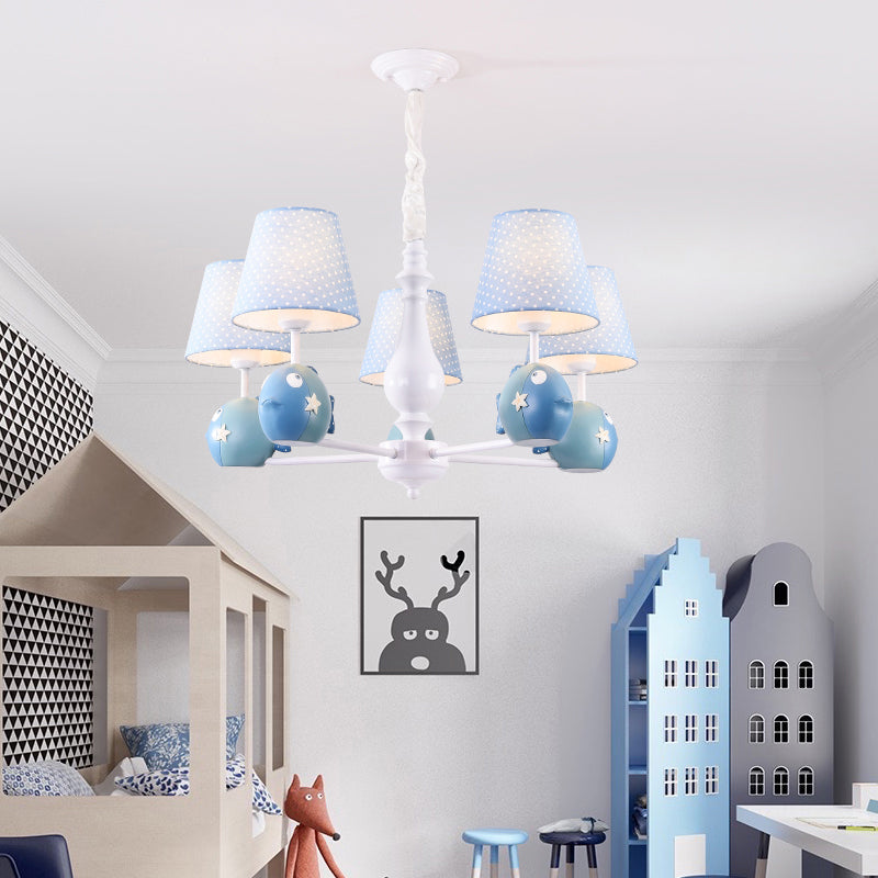 Cartoon Chandelier Lighting White Conical Suspension Light with Tapered Fabric Shade for Kids Room Clearhalo 'Ceiling Lights' 'Chandeliers' Lighting' options 2282706