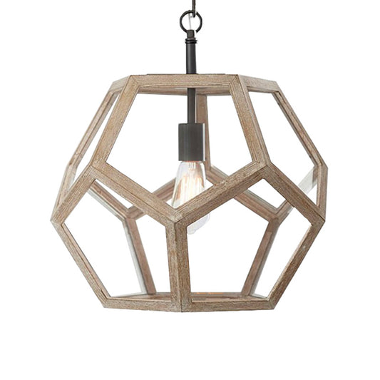 Polygon Beige Wood Pendant Light Fixture Farmhouse 1 Light Corridor Hanging Ceiling Light Clearhalo 'Ceiling Lights' 'Pendant Lights' 'Pendants' Lighting' 228271