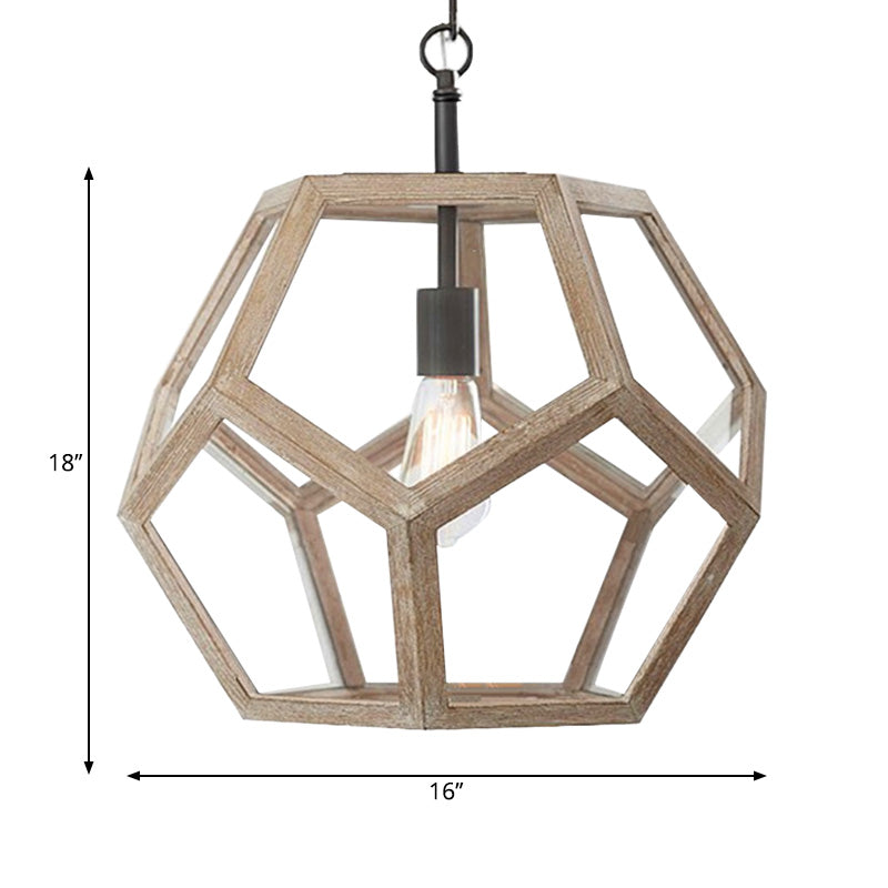 Polygon Beige Wood Pendant Light Fixture Farmhouse 1 Light Corridor Hanging Ceiling Light Clearhalo 'Ceiling Lights' 'Pendant Lights' 'Pendants' Lighting' 228272