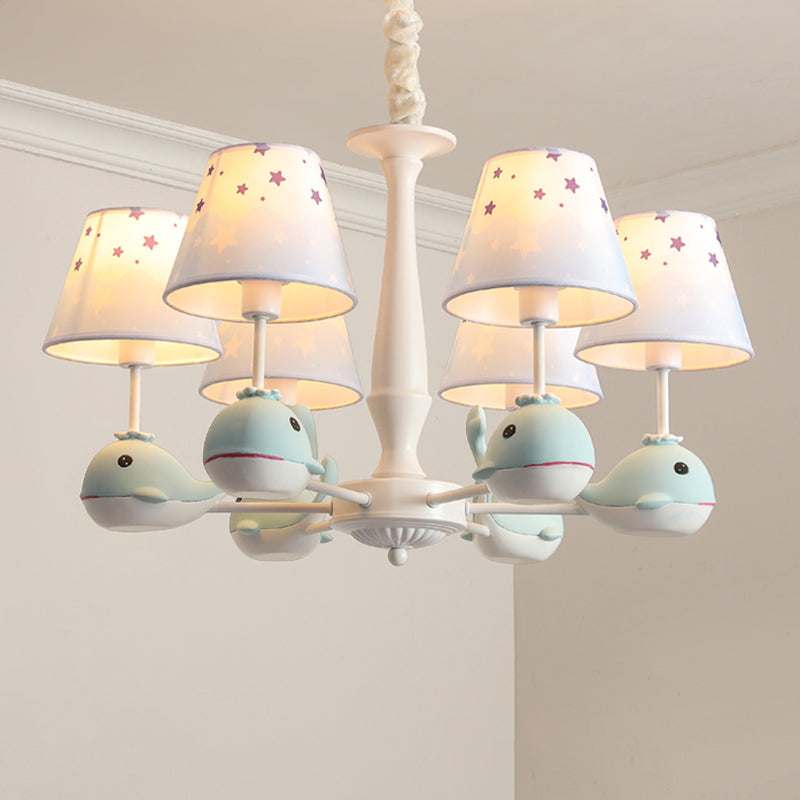 Star Print Fabric Tapered Chandelier Kids White Finish Hanging Lamp with Whale Decor Clearhalo 'Ceiling Lights' 'Chandeliers' Lighting' options 2282726