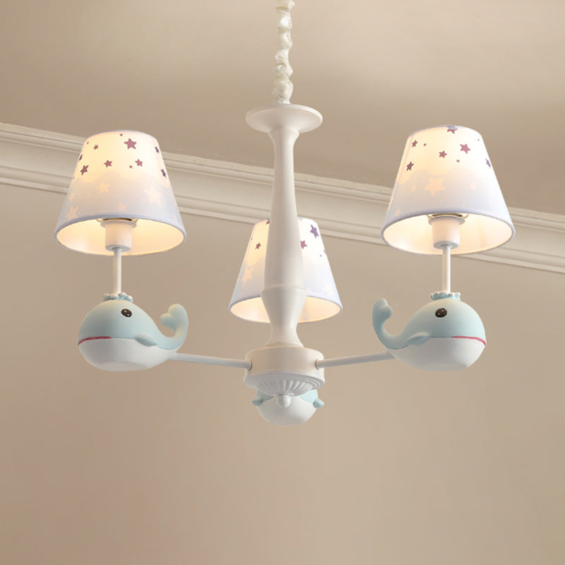 Star Print Fabric Tapered Chandelier Kids White Finish Hanging Lamp with Whale Decor Clearhalo 'Ceiling Lights' 'Chandeliers' Lighting' options 2282729