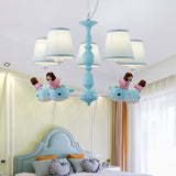 Empire Shade Girls Bedroom Chandelier Fabric Kids Style Hanging Light with Whale Decor Clearhalo 'Ceiling Lights' 'Chandeliers' Lighting' options 2282733