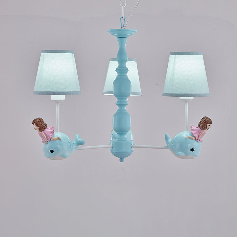 Empire Shade Girls Bedroom Chandelier Fabric Kids Style Hanging Light with Whale Decor Clearhalo 'Ceiling Lights' 'Chandeliers' Lighting' options 2282734