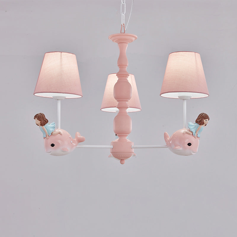 Empire Shade Girls Bedroom Chandelier Fabric Kids Style Hanging Light with Whale Decor Clearhalo 'Ceiling Lights' 'Chandeliers' Lighting' options 2282737