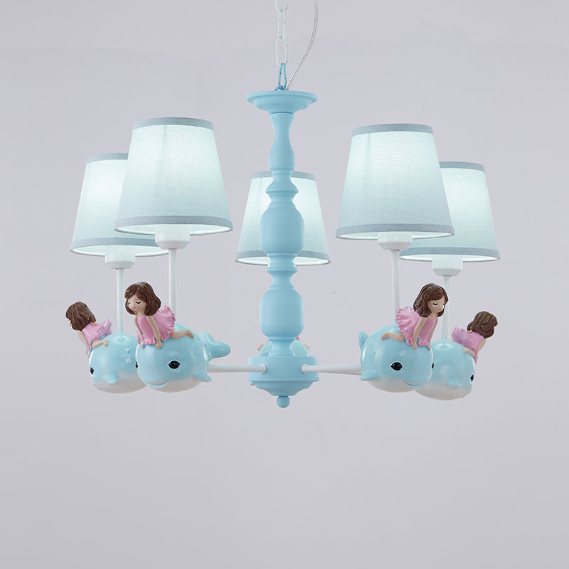 Empire Shade Girls Bedroom Chandelier Fabric Kids Style Hanging Light with Whale Decor Clearhalo 'Ceiling Lights' 'Chandeliers' Lighting' options 2282738