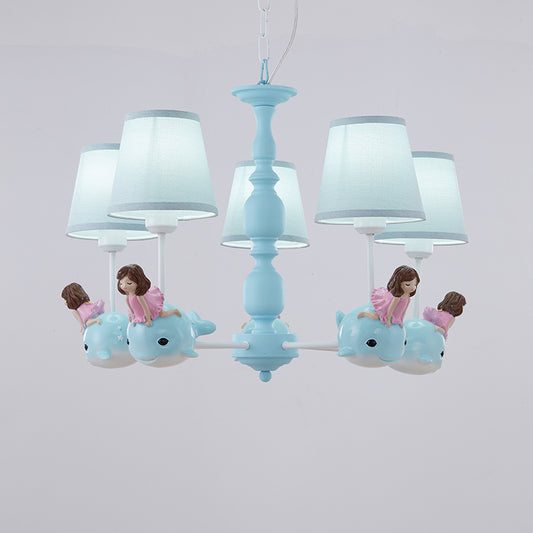 Empire Shade Girls Bedroom Chandelier Fabric Kids Style Hanging Light with Whale Decor Clearhalo 'Ceiling Lights' 'Chandeliers' Lighting' options 2282738