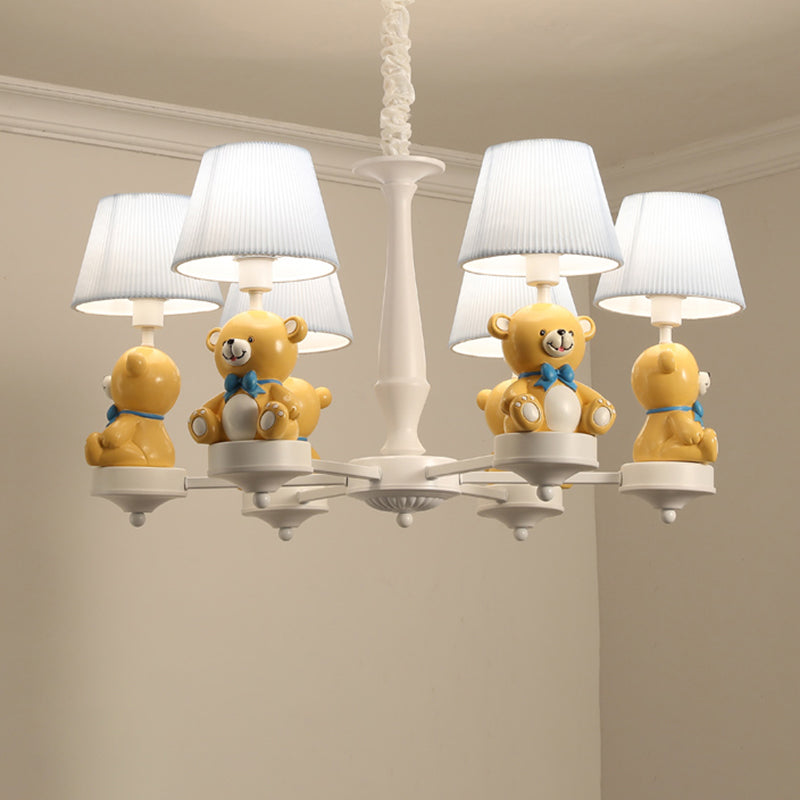 Yellow Bear Toy Chandelier Cartoon Resin Suspension Light with Tapered Gathered Fabric Shade Clearhalo 'Ceiling Lights' 'Chandeliers' Lighting' options 2282740