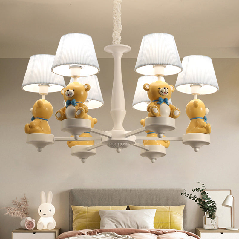 Yellow Bear Toy Chandelier Cartoon Resin Suspension Light with Tapered Gathered Fabric Shade Clearhalo 'Ceiling Lights' 'Chandeliers' Lighting' options 2282742