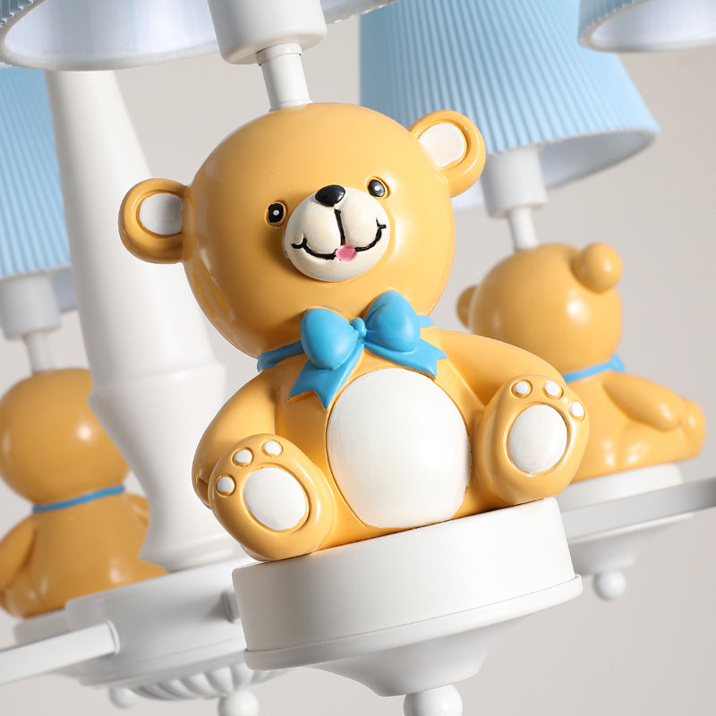 Yellow Bear Toy Chandelier Cartoon Resin Suspension Light with Tapered Gathered Fabric Shade Clearhalo 'Ceiling Lights' 'Chandeliers' Lighting' options 2282745