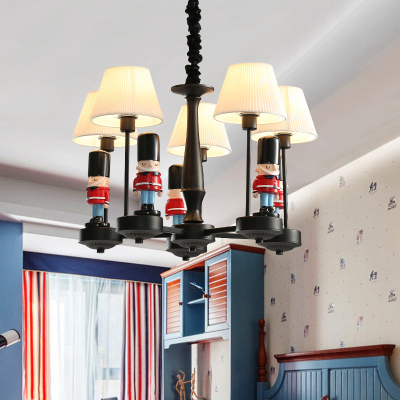 Conical Hanging Lamp Kids Gathered Fabric Bedroom Chandelier Light with British Soldier Deco in Black Clearhalo 'Ceiling Lights' 'Chandeliers' Lighting' options 2282747