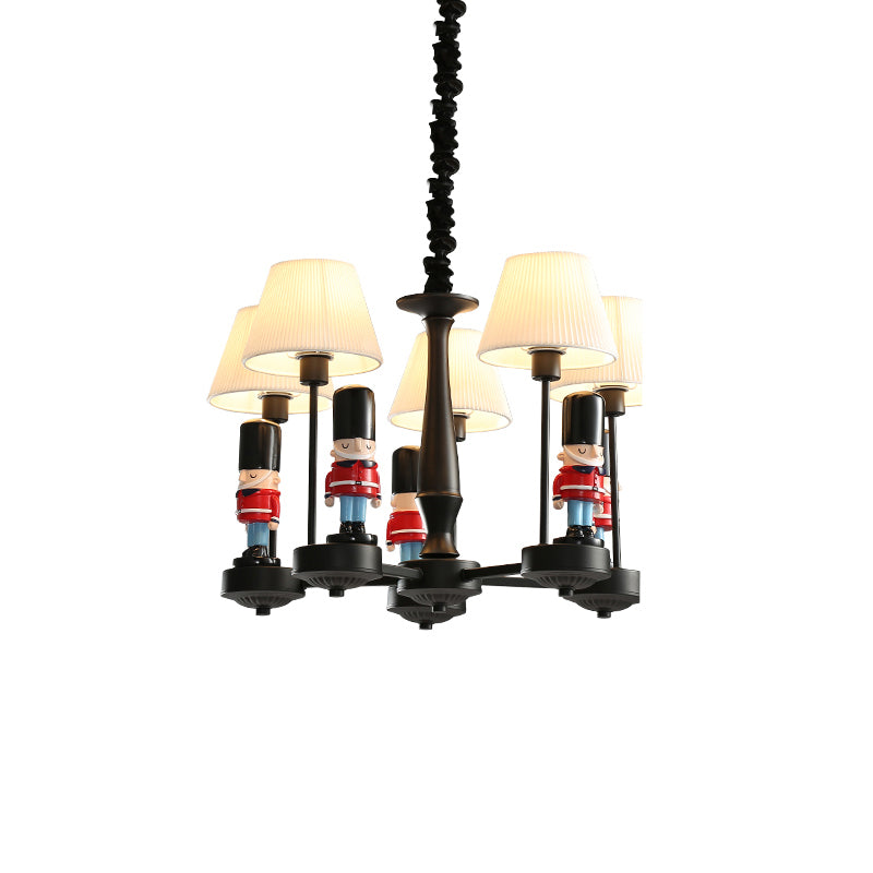 Conical Hanging Lamp Kids Gathered Fabric Bedroom Chandelier Light with British Soldier Deco in Black 5 Black Clearhalo 'Ceiling Lights' 'Chandeliers' Lighting' options 2282748_e5eac308-d5d6-48ce-9319-a00aae2fd1ed