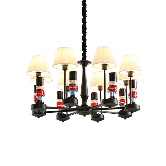 Conical Hanging Lamp Kids Gathered Fabric Bedroom Chandelier Light with British Soldier Deco in Black Clearhalo 'Ceiling Lights' 'Chandeliers' Lighting' options 2282749