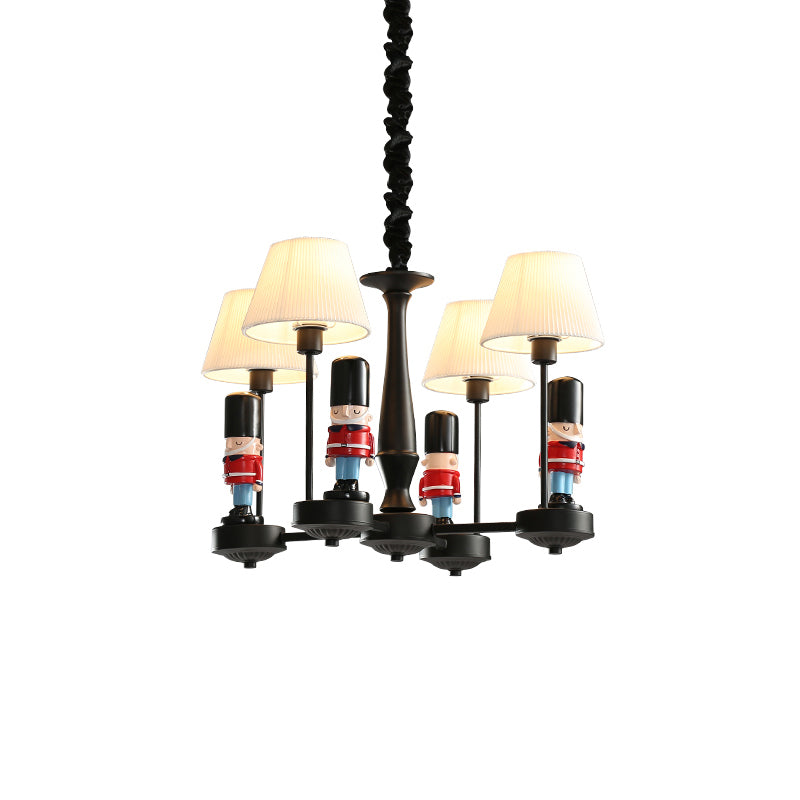 Conical Hanging Lamp Kids Gathered Fabric Bedroom Chandelier Light with British Soldier Deco in Black Clearhalo 'Ceiling Lights' 'Chandeliers' Lighting' options 2282751