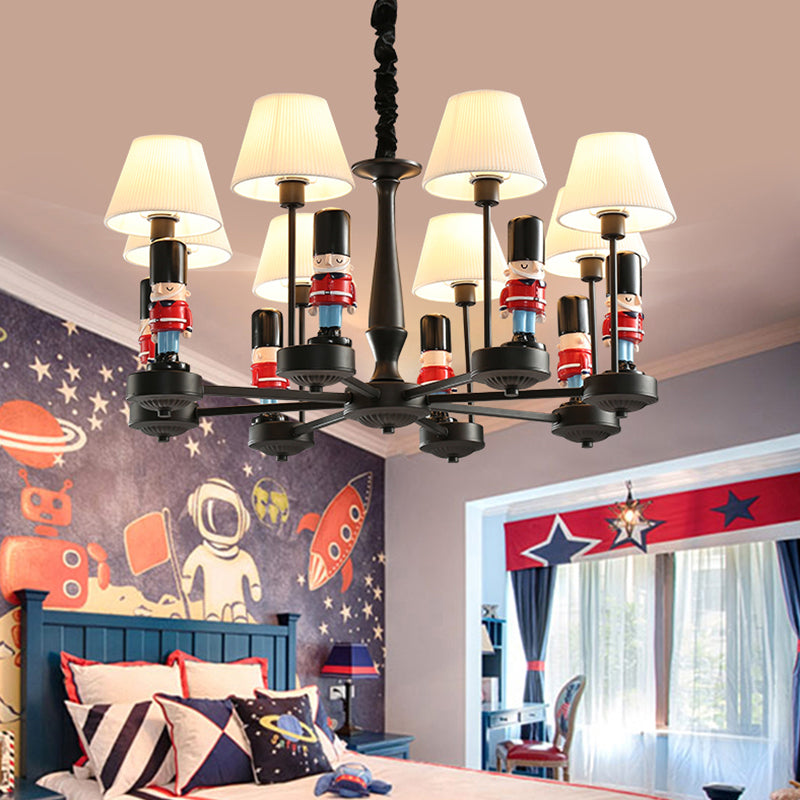 Conical Hanging Lamp Kids Gathered Fabric Bedroom Chandelier Light with British Soldier Deco in Black Clearhalo 'Ceiling Lights' 'Chandeliers' Lighting' options 2282752