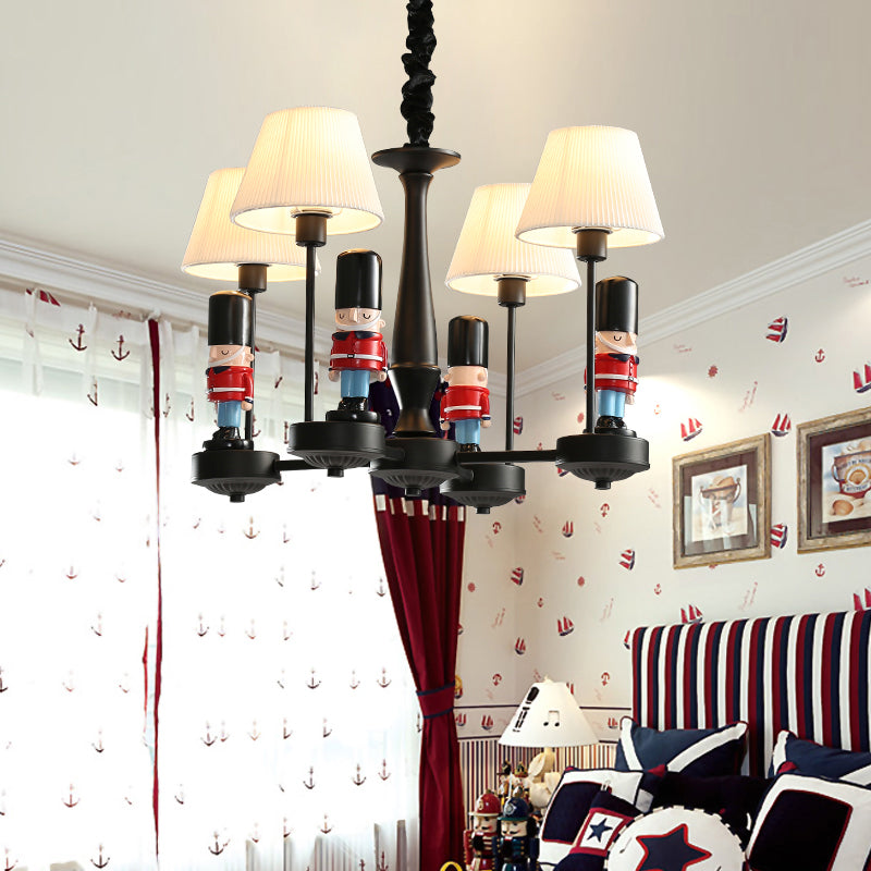 Conical Hanging Lamp Kids Gathered Fabric Bedroom Chandelier Light with British Soldier Deco in Black Clearhalo 'Ceiling Lights' 'Chandeliers' Lighting' options 2282753