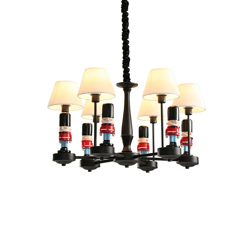 Conical Hanging Lamp Kids Gathered Fabric Bedroom Chandelier Light with British Soldier Deco in Black Clearhalo 'Ceiling Lights' 'Chandeliers' Lighting' options 2282754