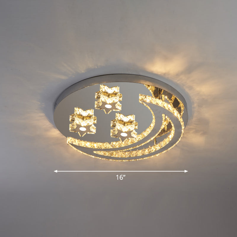 Crescent and Star Shape Flush Lamp Modern Clear Crystal Stainless Steel Semi Flush Mount Ceiling Light for Bedroom Clear 16" Clearhalo 'Ceiling Lights' 'Close To Ceiling Lights' 'Close to ceiling' 'Semi-flushmount' Lighting' 2282821