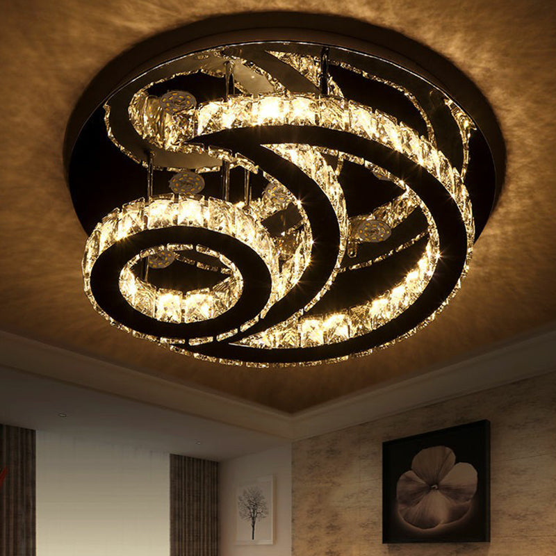 Clear K9 Crystal Moon and Sun Ceiling Lamp Minimalist Stainless Steel LED Semi Flush Light Fixture Clearhalo 'Ceiling Lights' 'Close To Ceiling Lights' 'Close to ceiling' 'Semi-flushmount' Lighting' 2282832