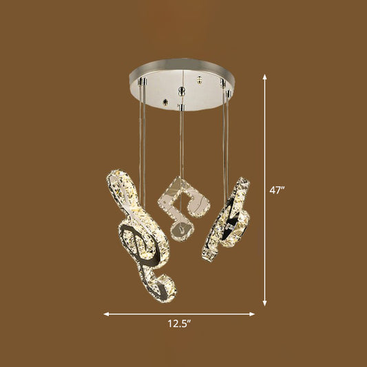 Minimalistic Music Note Hanging Light Fixture Beveled Crystal Restaurant Multi Light Ceiling Light in Clear Clear Round Clearhalo 'Ceiling Lights' 'Modern Pendants' 'Modern' 'Pendant Lights' 'Pendants' Lighting' 2282841