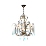 6 Lights Curve Arm Chandelier Light Vintage Rust Metal Hanging Light Kit with Crystal Strand Clearhalo 'Ceiling Lights' 'Chandeliers' Lighting' options 228285