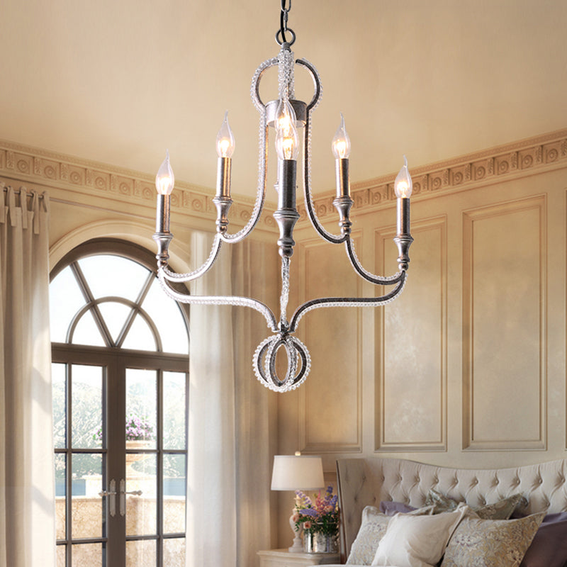 Candle Metal Chandelier Light Fixture Traditional Light 5 Lights Living Room Ceiling Light in Rust with Crystal Accent Clearhalo 'Ceiling Lights' 'Chandeliers' Lighting' options 228289