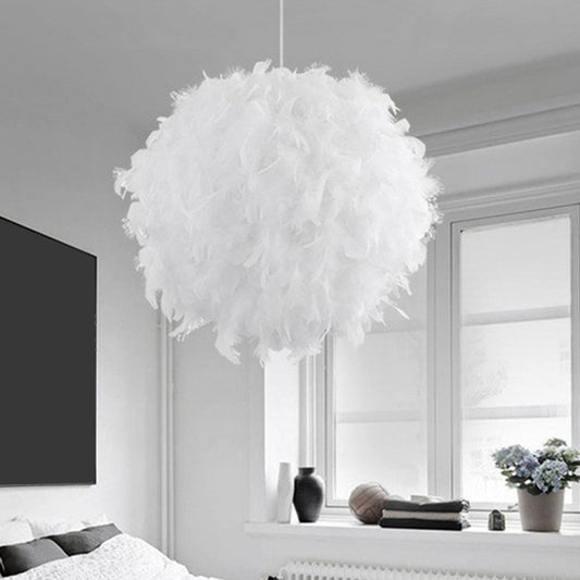 Globe Pendulum Light Simple Feather 1 Head White Hanging Light Fixture for Bedroom Clearhalo 'Ceiling Lights' 'Modern Pendants' 'Modern' 'Pendant Lights' 'Pendants' Lighting' 2282900