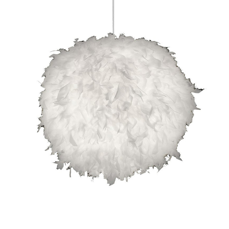 Globe Pendulum Light Simple Feather 1 Head White Hanging Light Fixture for Bedroom Clearhalo 'Ceiling Lights' 'Modern Pendants' 'Modern' 'Pendant Lights' 'Pendants' Lighting' 2282901