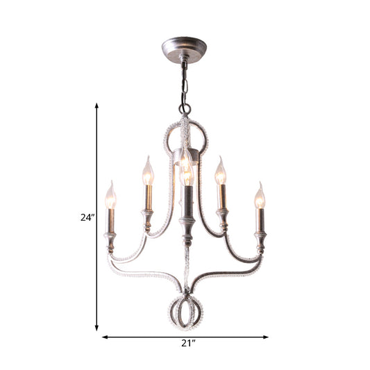 Candle Metal Chandelier Light Fixture Traditional Light 5 Lights Living Room Ceiling Light in Rust with Crystal Accent Clearhalo 'Ceiling Lights' 'Chandeliers' Lighting' options 228291