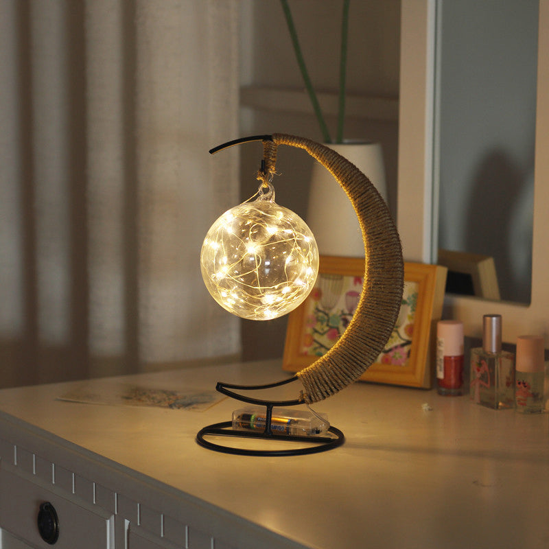 Iron Wire Crescent Shape Table Night Lamp Kids Black LED Battery Festive Light for Decor Black Battery Globe Clearhalo 'Night Lights' 'Wall Lights' Lighting' 2282925