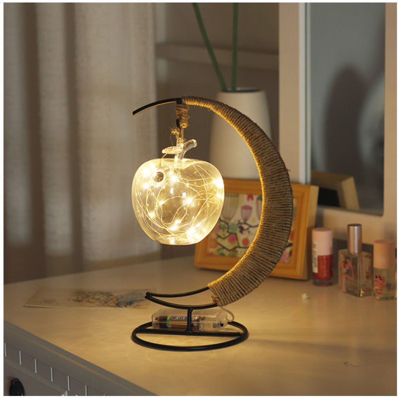 Hemp Rope Moon and Ball Table Lamp Artistic Battery Operated LED Night Lighting in Black Clearhalo 'Night Lights' 'Wall Lights' Lighting' 2282933