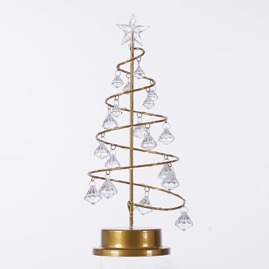 Gold Finish Christmas Tree Shaped LED Night Lamp Decorative Metal Battery Table Light with Acrylic Crystals Clearhalo 'Night Lights' 'Wall Lights' Lighting' 2282953