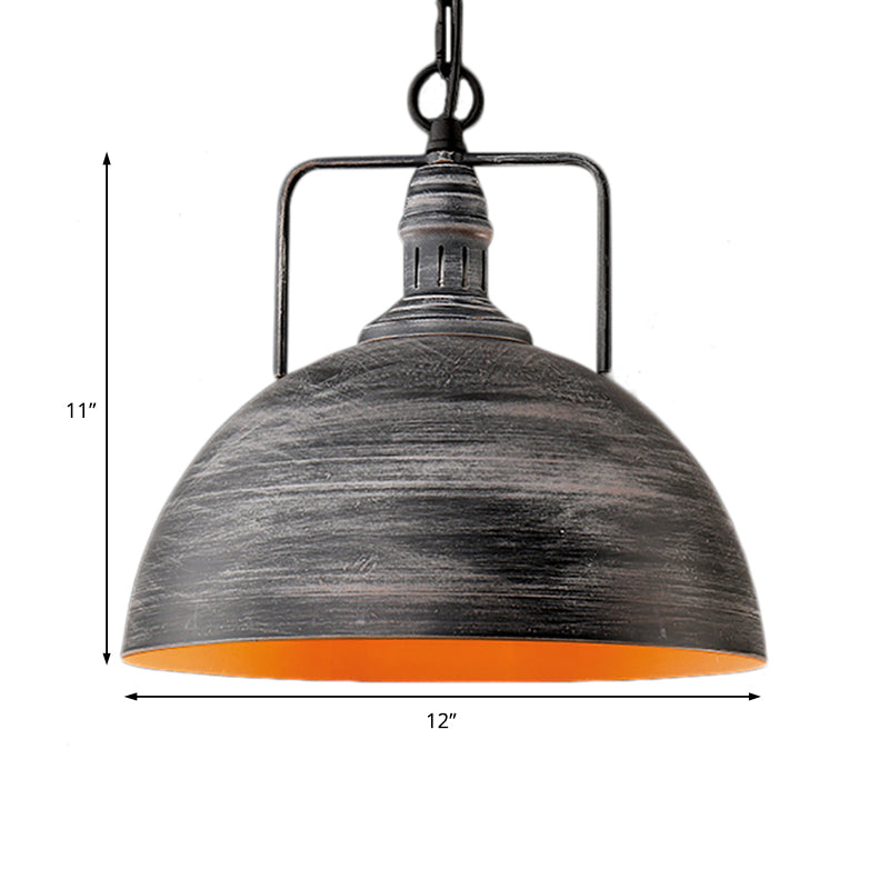 Aged Silver Domed Pendant Lamp Industrial Metal 1 Light Dining Table Hanging Light, 12"/16" Width Clearhalo 'Art Deco Pendants' 'Cast Iron' 'Ceiling Lights' 'Ceramic' 'Crystal' 'Industrial Pendants' 'Industrial' 'Metal' 'Middle Century Pendants' 'Pendant Lights' 'Pendants' 'Tiffany' Lighting' 22830